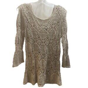 Coldwater Creek Beige Cotton Nylon Rag Sweater 8 w/Beige Ann Taylor Camisole M